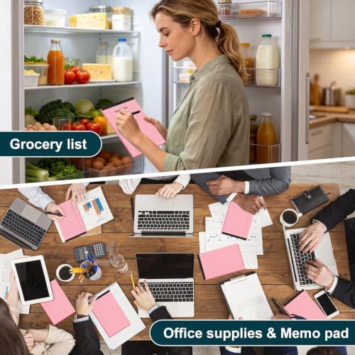7 PCS Note Pads 5x8 Small Legal Pads 210 Sheets, Perforated Small Notebook Notepad 5 x 8 ,College Ruled Lined Paper Pads 80GSM, Mini Hard Backing Writing Pads Memo for Work School &Office Supplies-Pink