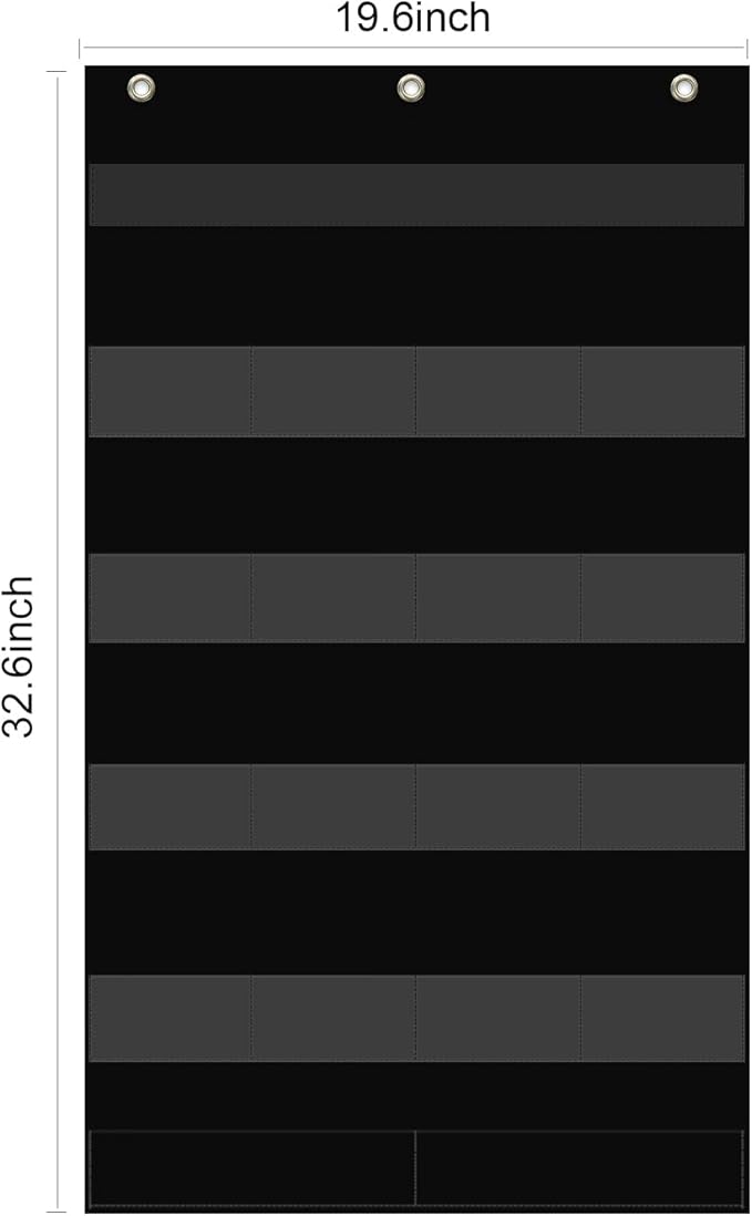 REGELETO Class Jobs Pocket Chart with 17 Pockets and 2 Storage Bags,73 Cards Class Management Educational Pocket Chart Teacher's Helper Size: 32.6" L x 19.6 H Bulletin Board for Classroom (Black)