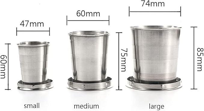 GANPUB 1Pc Silver Stainless Steel Folding Camping Mug Collapsible Portable Cup with Keychain for Outdoor Activities Hiking Picnic(Large), Camp Kitchen