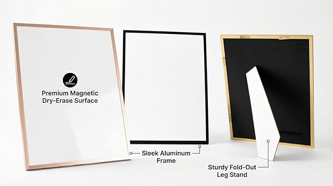 Magnetic Dry Erase Board 12x16 with Foldable Stand, Portable Rose Gold Desktop Whiteboard for Home, Office, School & Kitchen