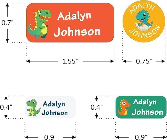 Waterproof Custom Name Stickers (135 Labels) - Personalized Daycare Labels for Clothing, Water Bottles, Lunch Boxes & School Supplies - Ideal for Camp & Daycare - No-Iron (Cutdinosaur)