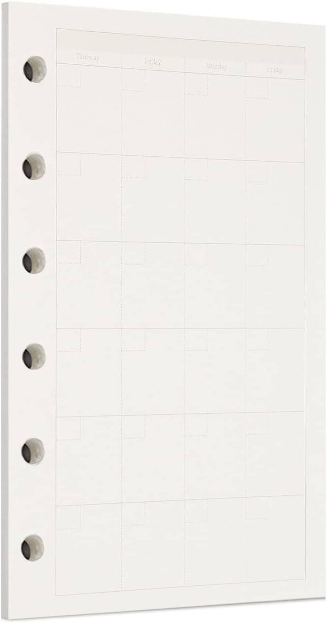 Zelten 1 Pack A7 45 Sheets/90 Pages Monthly Planner Loose Leaf Punched Paper Refills Paper for 6 Hole Binder Personal Organizer Diary Notebook Refillable Planner