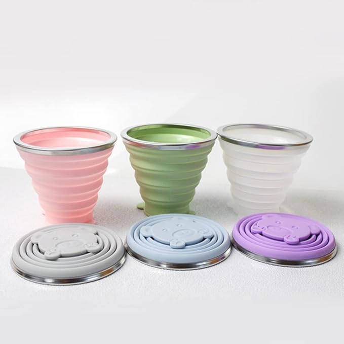 Tutuba Silicone Collapsible Cups, Small Portable Drinking Cup with Lids Leakproof Folding Coffee Mugs for Kids & Adults Camping Travel