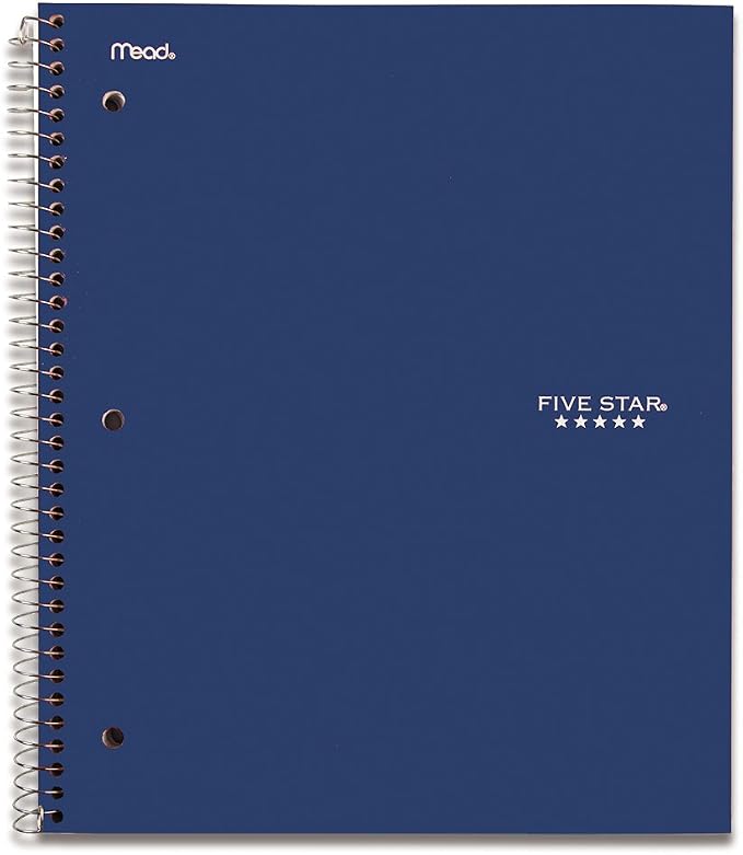 Five Star Spiral Notebook, 1-Subject, 100 College-Ruled Sheets, 11 x 8.5 Inch Sheet Size, Navy (72059)