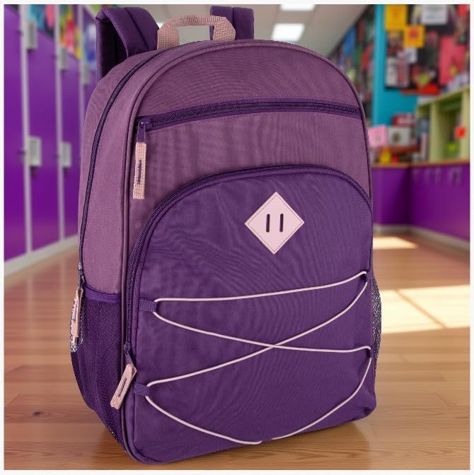 Summit Ridge Backpacks with Bungee Cord Front | 17” Multi Pocket Backpack for Adults, College, Travel (Purple/Lilac)