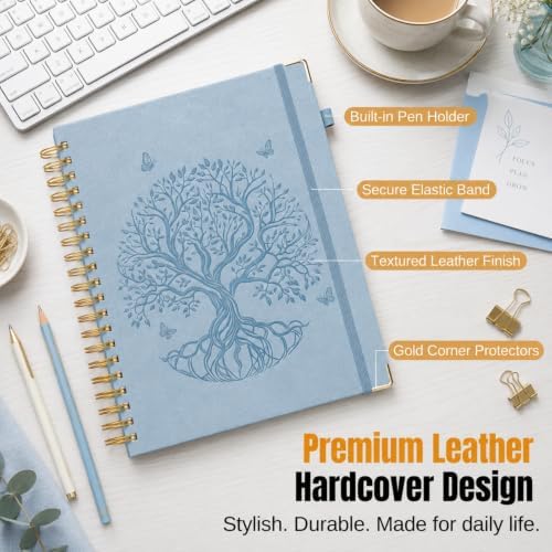 5 Subject Notebook College Ruled, Hardcover Leather Spiral Notebook Journal