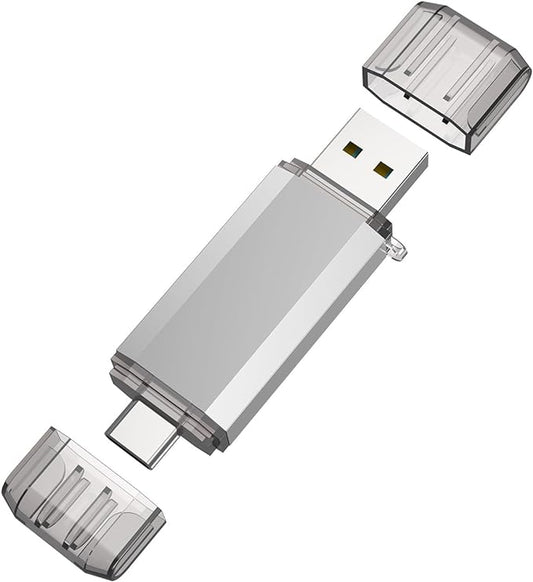 RAOYI 512GB USB C Flash Drive, 2 in 1 USB 3.0 Type C Dual OTG Metal Thumb Drive Jump Drive Memory Stick with Keychain Suitable for USB-C Smartphones, MacBook, Computers and Tablets (Silver)