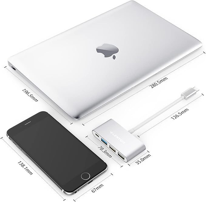 LENTION USB C Hub 4-in-1 with 100W PD, Type-C Multiport Adapter for 2016-2026 MacBook Pro/Air(M1-M5), iPad, Surface, ChromeBook, More, Aluminum Travel Hub for iPhone 15-17 (C13, Silver)