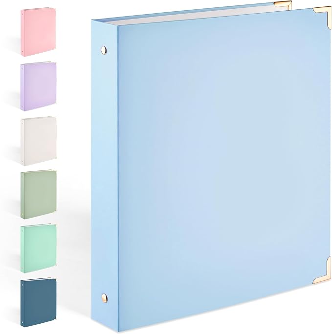 Sooez 3 Ring Binder 1 Inch with Metal Corner, Letter Size, Blue