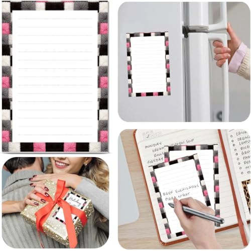 2 Pack Lined Sticky Notes 4x6 in, Cute Self-Stick Notepads with Lines, Large Memo Pads Strong Adhesive for Office, Home Black White Grey Plaid