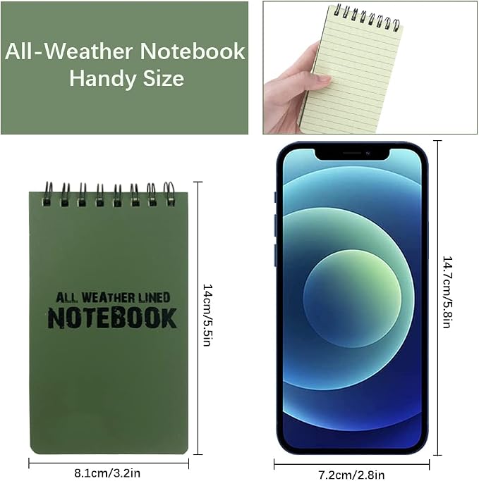 10 Pack Waterproof Notebook, Spiral Pocket Notepad, Waterproof Grid Paper