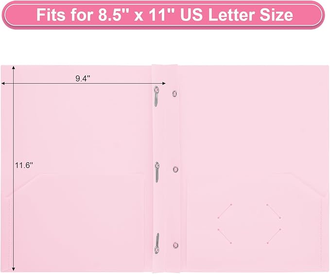 SUIN Plastic Project-Folder with 2 Pockets and 3-Prong Fasteners, for US Letter Size, Bulk Pack Color File-Folder for US Letter Size Papers, Ideal for School & Office, (Pastel Pink)