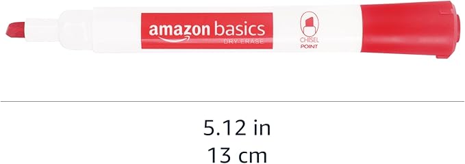 Amazon Basics Dry Erase Whiteboard Markers, Chisel Tip, Low-Odor, Red, 24-Pack, For Writing on Whiteboards