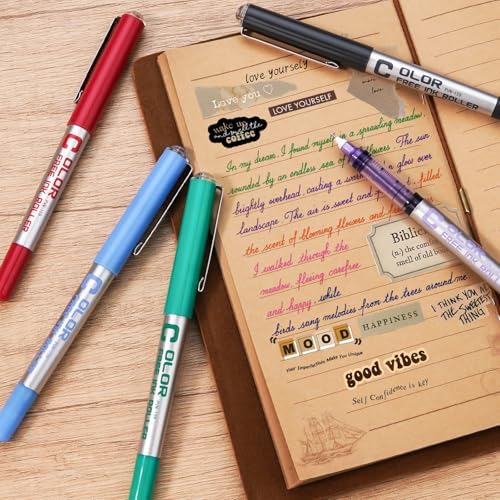 EYEYE Needle Rollerball Pens 0.5mm, 12 Assorted Colors Extra Fine Point Pen Quick Dry, Liquid Ink Pens Fine Point Smooth Writing Pen for Journaling, Note Taking, Office, Doodling & Gifts