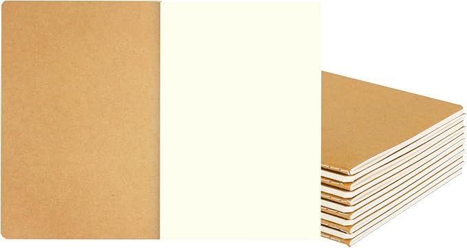 zmybcpack 12 Pack Kraft Notebooks Journal Bulk, Blank Sketch Notebooks for Travelers, Students, Office - Composition Notebook Subject Notebooks- A5 Size, 8.26”x5.5”, 64 Blank Pages/32 Sheets