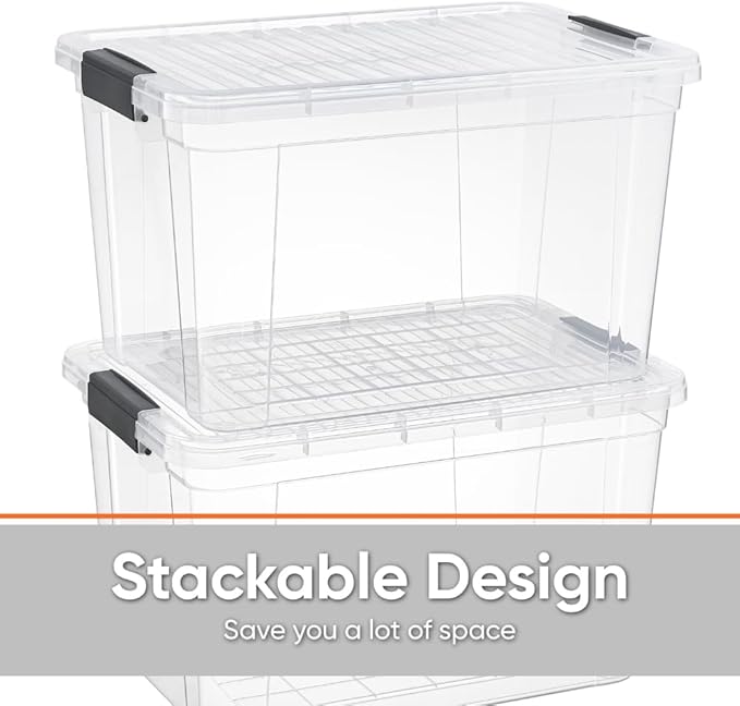 Superio Clear Storage Boxes with Lids, 14.25 Quart Plastic Container Bins for Organizing, Stackable Crates, BPA Free, Non Toxic, Odor Free, Organizers for Home, Office and Dorm, 5 Pack