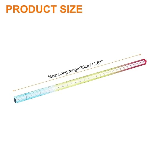 HARFINGTON Acrylic Clear Straight Rulers 30cm Metric,Colorful | Transparent Gradient Three-Dimensional Plastic Ruler Square Cube Measuring Tool for Classroom