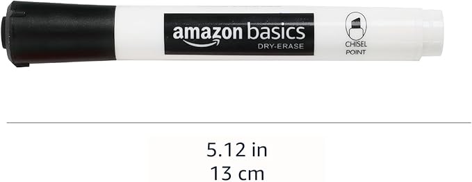 Amazon Basics Low-Odor Dry Erase Whiteboard Markers, Chisel Tip, Quick-Dry, Black, Red, Green, Blue, 4-Pack