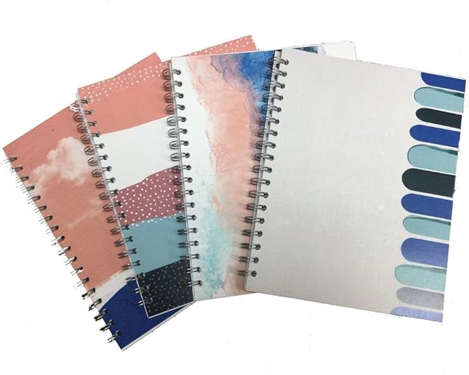 4-Pack, Large Spiral Bound Notebooks, Sustainability Designed, 11" x 9", 70 sheets (140 pages) 100% Recycled College Ruled Pages, Vegan, 4 Cover Designs, Made in USA