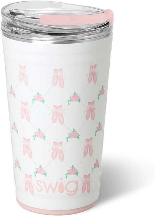 Swig Life 24oz Party Cup, Stackable Insulated Travel Coffee Tumbler with EZ Slider Lid, Cup Holder Friendly, Stainless Steel 24 oz Tumbler, Reusable Coffee Mug (On Pointe)