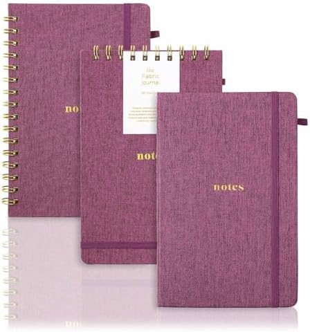 A5 Lined Journal Notebook, Fabric Hardcover, 3 Pack