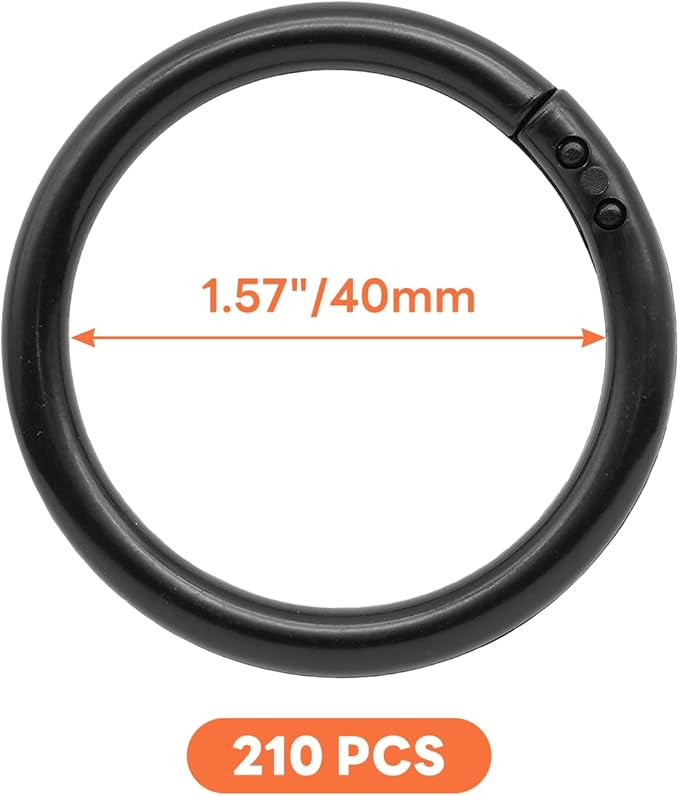 210 Pcs 1-1/2 Inch Plastic Binder Rings, Loose Leaf Binder Book Rings, Black Index Card Rings Binder Clip Rings for Flash Cards, Key Rings, Index Cards, Paper (40mm)