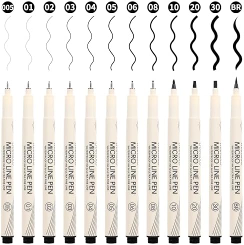 Black Micro Pens Set - 12 Sizes (0.23mm to 5mm), Waterproof Archival Ink, Fine Point Pens for Artists, Illustrators, Sketching, Anime, Manga & Technical Drawing