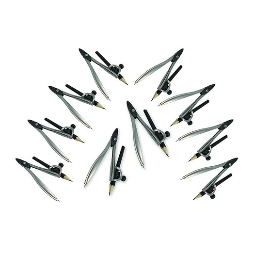 hand2mind Student Math Geometry Compass, Silver, Precision Tool for Geometry, Math, Drafting (Pack of 10)