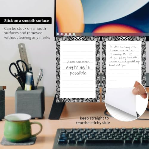 2 Pack Lined Sticky Notes 4x6 in, Cute Self-Stick Notepads with Lines, Large Memo Pads Strong Adhesive for Office, Home Cute Tropical Leaf