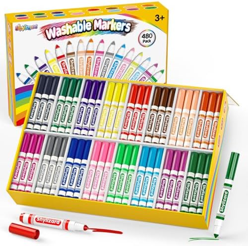 480 Washable Markers Bulk, Broad Line Conical Tip Coloring Marker for Kids