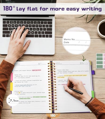 PAPEJOON Hardcover Spiral Notebook Journal with Removable Dividers Tabs, 300 Pages Organizer Notebooks for Work School, Leather 5 Subject Notebook College Ruled, Small Lined Journal for Women，Purple