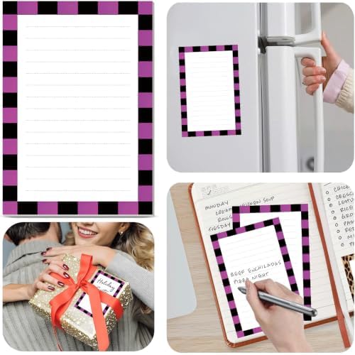 2 Pack Lined Sticky Notes 4x6 in, Cute Self-Stick Notepads with Lines, Large Memo Pads Strong Adhesive for Office, Home Purple Black Plaid