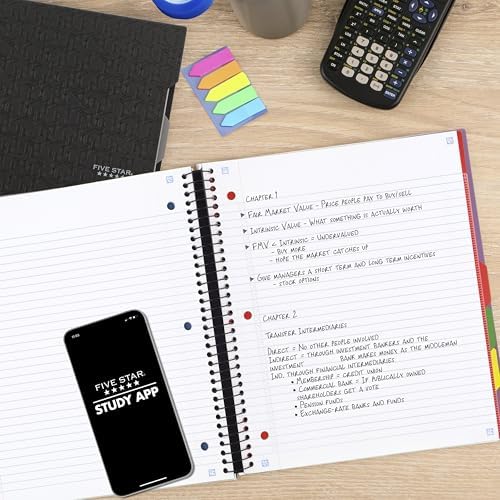 Five Star Advance Spiral Notebook + Study App, 5 Subject, College Ruled Paper, 8-1/2" x 11", 200 Sheets, Spiral Guard, Movable Tabbed Dividers, Amethyst Purple (820013G)