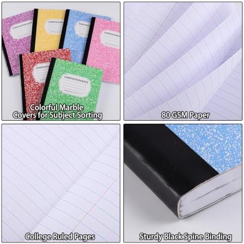 BESARME 24 Pcs Composition Notebook Bulk for School, Wide Ruled Notebooks