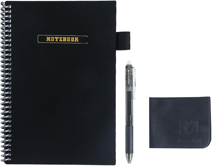 Reusable Erasable Notebook with Thick Coil Binding - Write, Erase, and Rewrite Easily - Sketching, and Note-Taking in Office, School, and Home - Eco-Friendly and Durable Dry Erase Notebook (Black,A4)