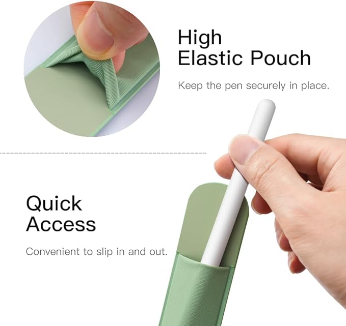 MoKo Pencil Holder Sticker Fit Apple Pencil Pro, Apple Pencil (USB-C), iPencil 1st/2nd Generation, Elastic Pencil Pocket Pouch Adhesive Sleeve Attached to iPad Case for Stylus Pens, Sage Green