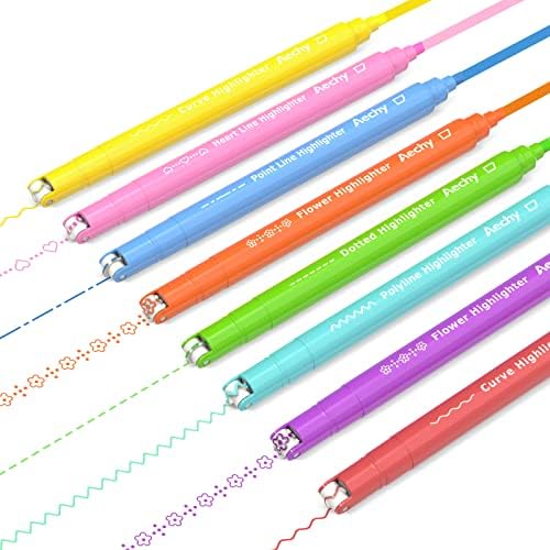AECHY Dual Tip Curve Highlighter Pens,6 Pattern Roller & 8 Chisel Tip Pens