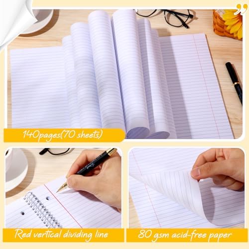 Teling 8 Pcs 1 Subject Spiral Notebook for Work College Ruled 8 x 10 1/2 Inch Spiral Journal Notebook 3 Hole Punched Paper Tear Line 70 Sheets Office School Study Supplies(Cute Color,8 Pcs)