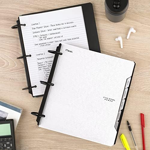Five Star Flex Refillable Notebook + Study App, College Ruled Paper and 1-1/2 Inch TechLock Ring Binder with Pockets, Tabs and Dividers, 300 Sheet Capacity, White (29324AE2)
