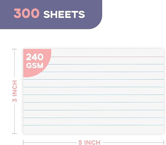 Heavy Weight White Index Cards 3x5 300 Pack - Goefun 240GSM/90LB Lined Note Cards 3 x 5 Ruled Flashcards for Studying, Note Taking and To Do List