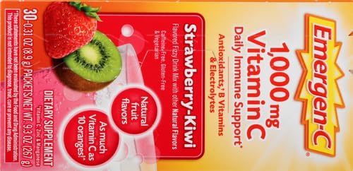 Emergen-C 1000mg Vitamin C Immune Support Powder Strawberry Kiwi 30CT Includes Zinc, Manganese, 7 B Vitamins and Electrolytes for Back to School Essentials (Pack of 12)