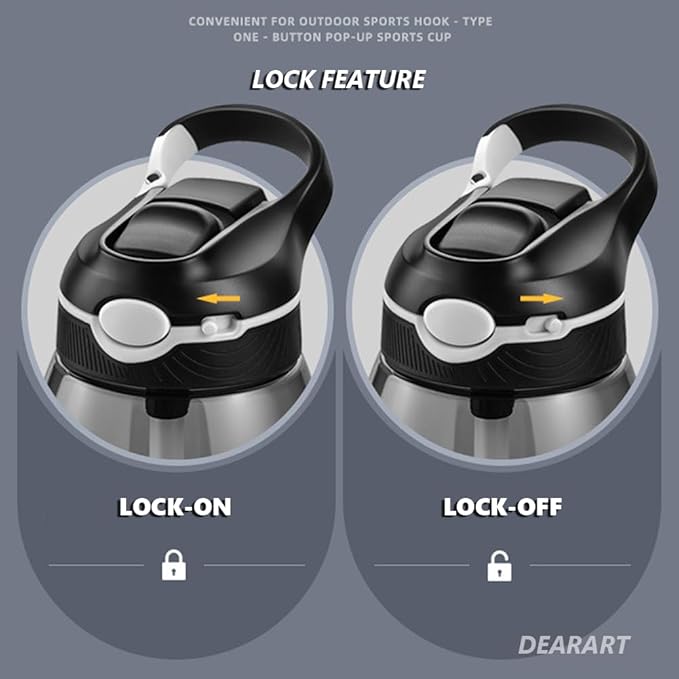 DEARART 2 Packs Black & Pink Water Bottles With Straw, 100% Leak Proof Has Handle Easy Carried Lockable Lid, For Travel Office Gym Home, 24oz (750ml)