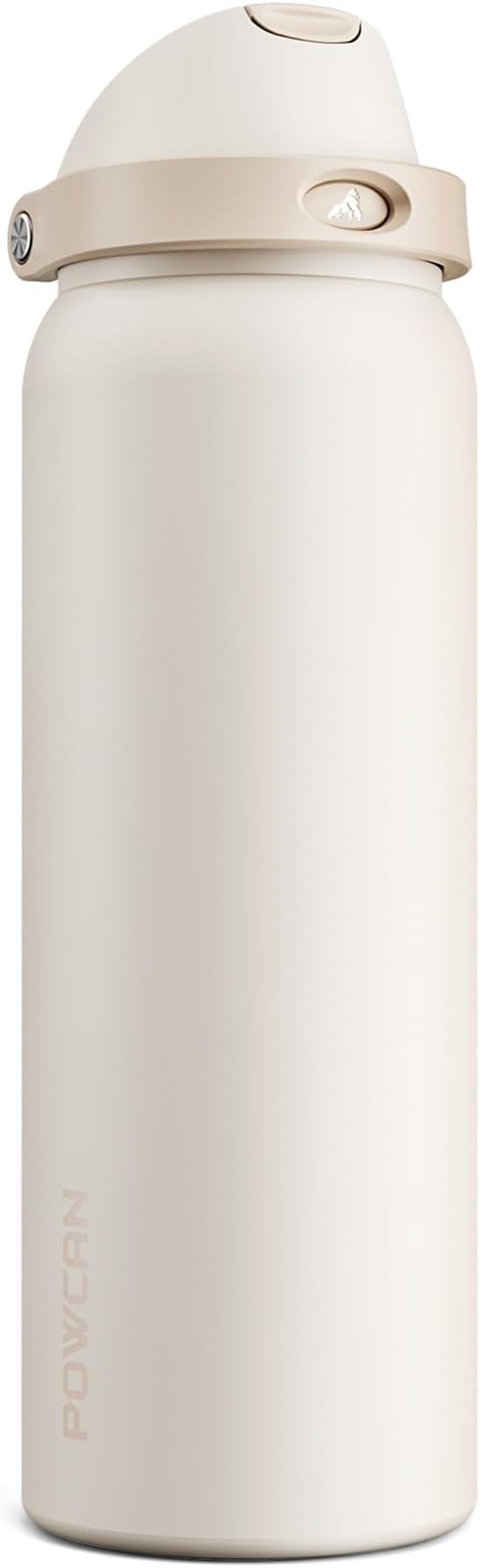 POWCAN 40 oz Insulated Water Bottle, 2-in-1 Push-Button Spout & Quick-Flip Straw Lid, Leakproof, Keep Cold 24Hrs, BPA-Free, Stainless Steel Water Bottle for Sports, School, Travel, Gym (Oat Mousse)