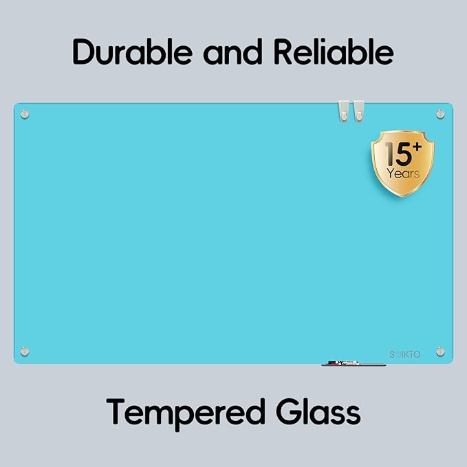 Glass Whiteboard - Glass Dry Erase Board 48" x 36" Magnetic White Board Writing Board White Boards for Walls Wall Office Home, Blue