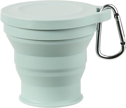 Silicone Travel Mug Folding Camping Cup with Lid Carabiner Expandable Drinking Cups Outdoor Hiking Camping Silicone Cups, Green