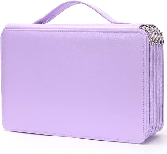 Vomgomfom 252 Slots Pencil Bag, 5-Layer Zipper Art Supply Organizer, PU Leather Portable Colored Pencil Case with Handle for 252 Watercolor Pens, Gel Pens (Purple)