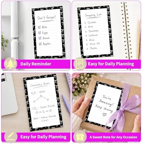 Lined Sticky Notes 4x6 in, 2 Pack Large Cute Notepads with Lines Self-Stick Note Pad, Funny Memo Pads Strong Adhesive for Office, Home Black White Bowtie