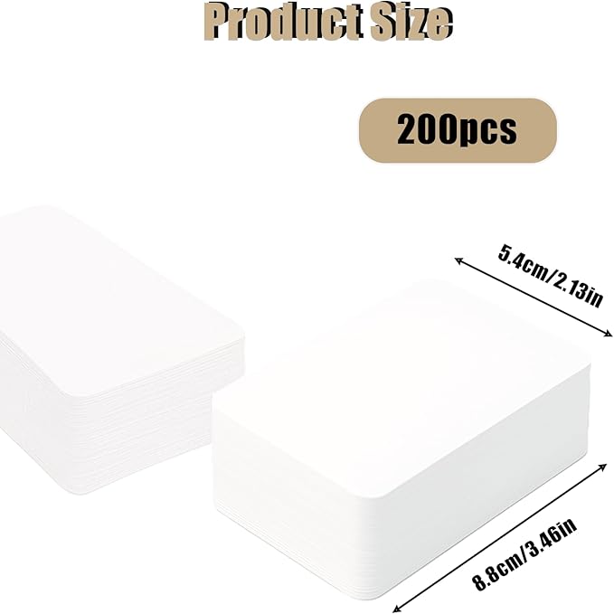 200 Pcs Blank White Round Corner Flash Paper, Small Index Cards, DIY Hard Card Stock for Memo Notes, Word Learning, 3.5” X 2.1” (Blank White)