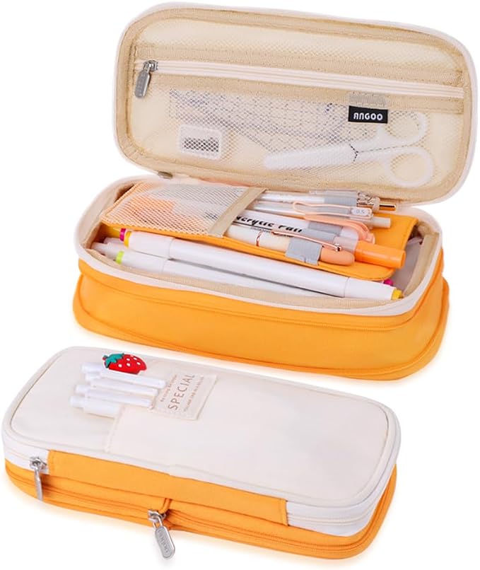 iSuperb Foldable Pencil Case Zipper Big Capacity Aesthetic Canvas Pencil Pouch Compartments Stationery Organizers Pen Bag for Kids Girls Boys Teen Child Student School Supplies Makeup Bags