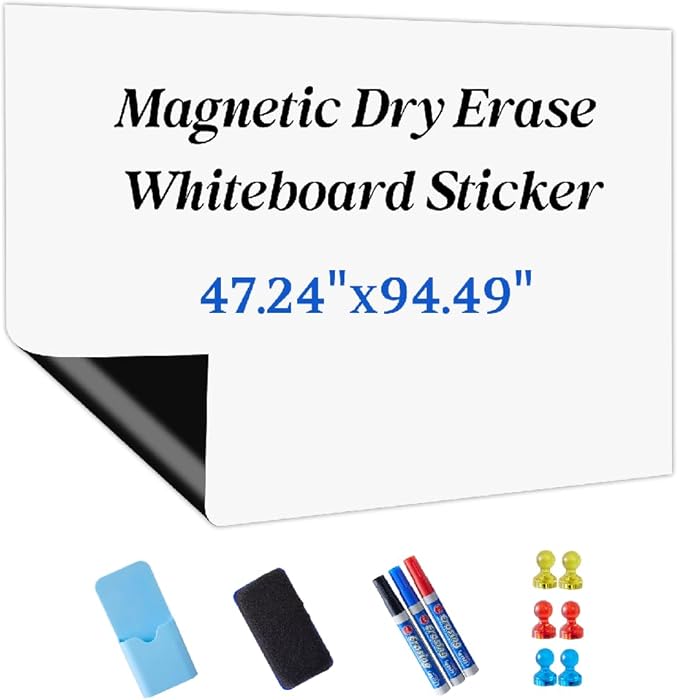 Magnetic Whiteboard Contact Paper Adhesive 47.24" x 94.49", Dry Erase White Board for Wall, White Board Sticker Easy to Write and Clean Magnet Board for Classroom Office Home
